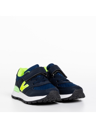Παιδικά Αθλητικά Παπούτσια, Παιδικά αθλητικά παπούτσια μπλε με πράσινο από οικολογικό δέρμα Rockie - Kalapod.gr