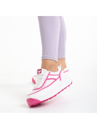 Γυναικεία Αθλητικά Παπούτσια, Γυναικεία αθλητικά παπούτσια λευκά  με ροζ από οικολογικό δέρμα και ύφασμα Sarina - Kalapod.gr