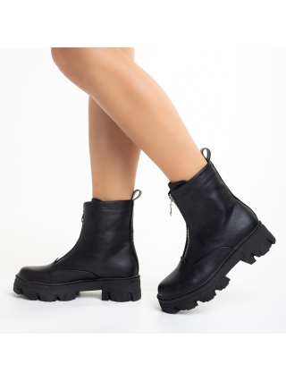 Μπότες  με πλατφόρμα, Γυναικείες μπότες μαύρες από οικολογικό δέρμα Clarisse - Kalapod.gr