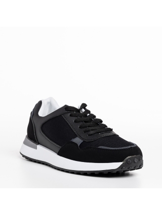 Ανδρικά Αθλητικά Παπούτσια, Ανδρικά αθλητικά παπούτσια μαύρα από οικολογικό δέρμα και ύφασμα Logan - Kalapod.gr