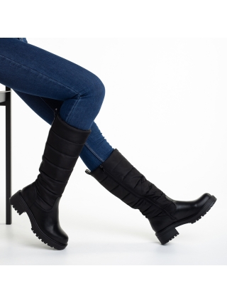 Χόντροοτάκουνες Μπότες, Γυναικείες μπότες μαύρες από οικολογικό δέρμα και ύφασμα  Kelya - Kalapod.gr