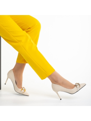 Ψηλοτάκουνα παπούτσια, Γυναικεία παπούτσια  μπεζ από ύφασμα Rosette - Kalapod.gr