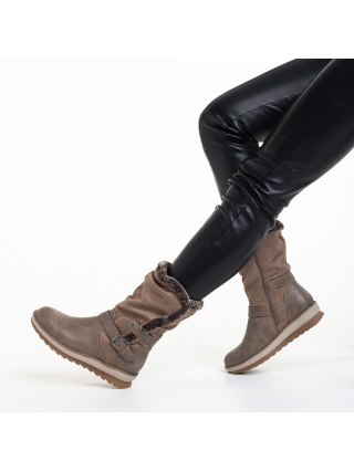 Γυναικείες Μπότες, Γυναικείες μπότες  μπεζ  από οικολογικό δέρμα και ύφασμα Collete - Kalapod.gr