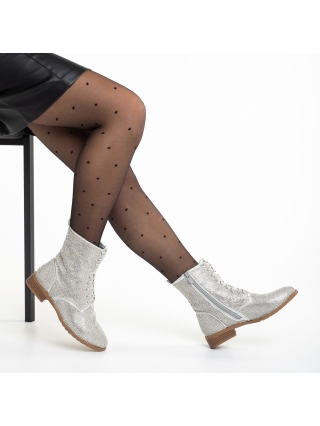 Γυναικεία Μποτάκια, Γυναικεία μπότακια ασημί από οικολογικό δέρμα με ένθετα από πέτρες  Radiance - Kalapod.gr