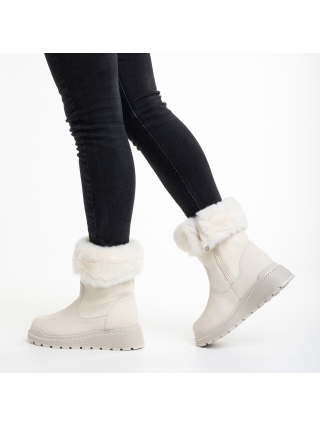 LAST SIZE, Γυναικείες μπότες  μπεζ ανοιχτό  από οικολογικό δέρμα και ύφασμα  Aubrielle - Kalapod.gr