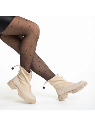 ΓΥΝΑΙΚΕΙΑ ΥΠΟΔΗΜΑΤΑ, Γυναικείες μπότες   μπεζ από οικολογικό δέρμα  και ύφασμα  Ramata - Kalapod.gr
