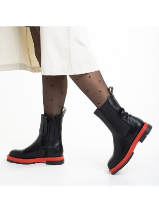 Γυναικείες Μπότες, Γυναικείες μπότες μαύρες με κόκκινο από οικολογικό δέρμα Verma - Kalapod.gr