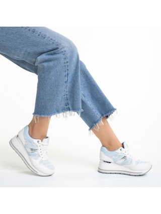ΓΥΝΑΙΚΕΙΑ ΥΠΟΔΗΜΑΤΑ, Γυναικεία αθλητικά παπούτσια  λευκά με μπλε από οικολογικό δέρμα  και ύφασμα  Yakelin - Kalapod.gr