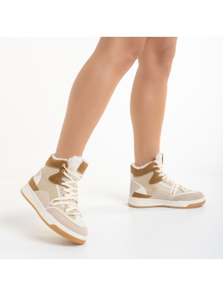 Γυναικεία Αθλητικά Παπούτσια, Γυναικεία αθλητικά παπούτσια  μπεζ από οικολογικό δέρμα και ύφασμα Reveca - Kalapod.gr