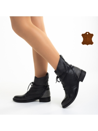 Γυναικεία μπότακια  μαύρα από φυσικό δέρμα Loida - Kalapod.gr