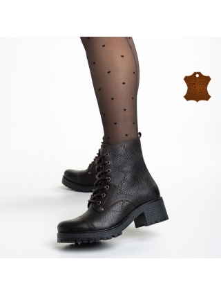 Γυναικεία Μποτάκια, Γυναικεία μπότακια  καφέ σκούρο από φυσικό δέρμα Omelia - Kalapod.gr