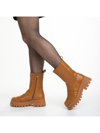 Μπότες  με πλατφόρμα, Γυναικείες μπότες  καμελ από οικολογικό δέρμα  Lovena - Kalapod.gr