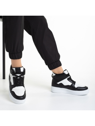 Γυναικεία Αθλητικά Παπούτσια, Γυναικεία αθλητικά παπούτσια    μαύρα με λευκό από οικολογικό δέρμα  Naiara - Kalapod.gr