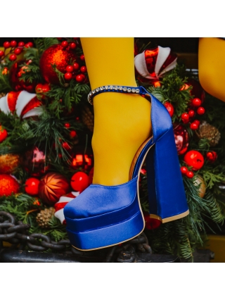 Χοντροτάκουνα παπούτσια, Γυναικεία παπούτσια   μπλε από ύφασμα Amyra - Kalapod.gr