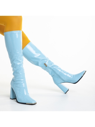 Γυναικείες Μπότες, Γυναικείες μπότες  μπλε από οικολογικό λακαρισμένο δέρμα Dafne - Kalapod.gr