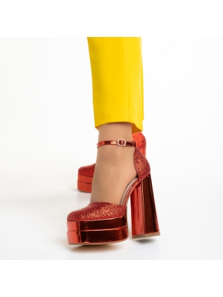 Παπούτσια με τακούνι, Γυναικεία παπούτσια   κόκκινα από ύφασμα Elara - Kalapod.gr