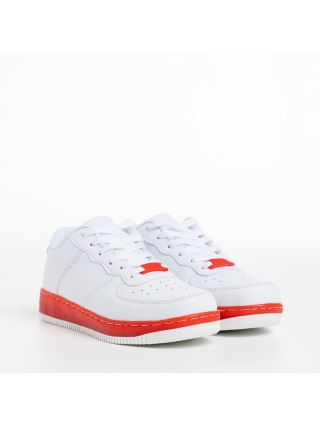 ΠΑΙΔΙΚΑ ΥΠΟΔΗΜΑΤΑ, Παιδικά αθλητικά παπούτσια  λευκά με κόκκινο από οικολογικό δέρμα Carsyn - Kalapod.gr