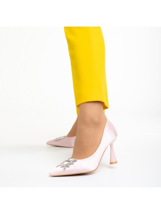 Γυναικεία παπούτσια με τακούνι ροζ από ύφασμα Trudy - Kalapod.gr