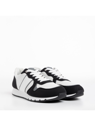 Ανδρικά Αθλητικά Παπούτσια, Ανδρικά αθλητικά παπούτσια λευκά με μαύρο από ύφασμα Lorenzo - Kalapod.gr
