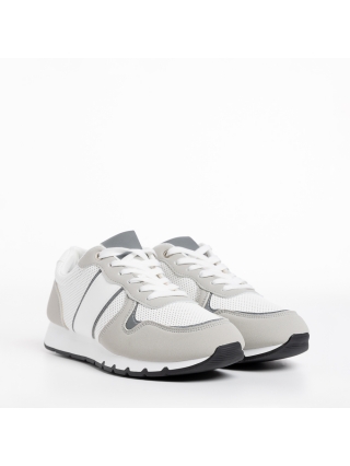 Ανδρικά Αθλητικά Παπούτσια, Ανδρικά αθλητικά παπούτσια λευκά με γκρί από ύφασμα Lorenzo - Kalapod.gr
