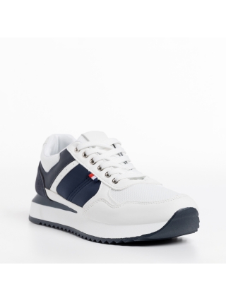 Ανδρικά Αθλητικά Παπούτσια, Ανδρικά αθλητικά παπούτσια λευκά με μπλε από οικολογικό δέρμα Ademaro - Kalapod.gr
