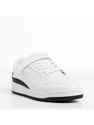 Ανδρικά Αθλητικά Παπούτσια, Ανδρικά αθλητικά παπούτσια λευκά με μαύρο από οικολογικό δέρμα Zaid - Kalapod.gr