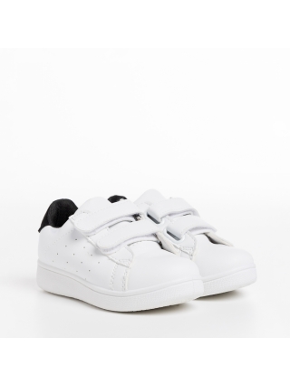 Παιδικά αθλητικά παπούτσια  λευκά με μαύρο από οικολογικό δέρμα  Artio - Kalapod.gr
