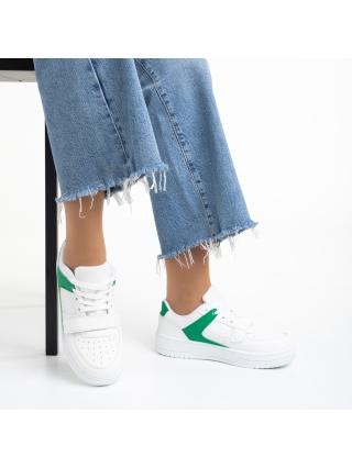 ΓΥΝΑΙΚΕΙΑ ΥΠΟΔΗΜΑΤΑ, Γυναικεία αθλητικά παπούτσια λευκά με πράσινο από οικολογικό δέρμα  Sonal - Kalapod.gr