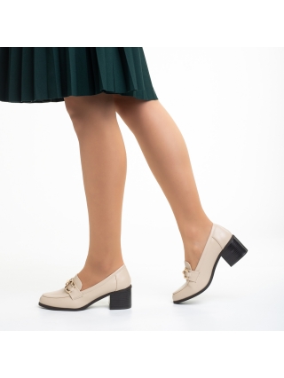 Χοντροτάκουνα παπούτσια, Γυναικεία παπούτσια  μπεζ από οικολογικό δέρμα  με τακούνι Quintina - Kalapod.gr