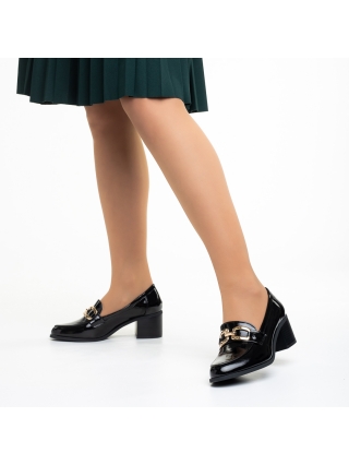 Χοντροτάκουνα παπούτσια, Γυναικεία παπούτσια  μαύρα από οικολογικό δέρμα  λουστρίνι με τακούνι Fadila - Kalapod.gr