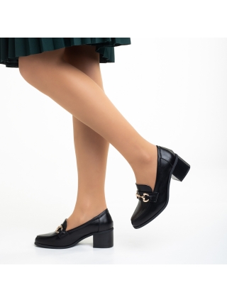 Χοντροτάκουνα παπούτσια, Γυναικεία παπούτσια  μαύρα από οικολογικό δέρμα  με τακούνι Felicienne - Kalapod.gr