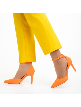 Γυναικεία Παπούτσια, Γυναικείες γόβες πορτοκαλί  από ύφασμα Florene  - Kalapod.gr