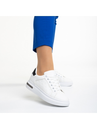 Γυναικεία Αθλητικά Παπούτσια, Γυναικεία αθλητικά παπούτσια  λευκά με μαύρο από οικολογικό δέρμα Denesha - Kalapod.gr