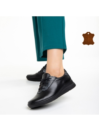 LAST SIZE, Γυναικεία casual παπούτσια μαύρα με γκρί από φυσικό δέρμα Anahita - Kalapod.gr