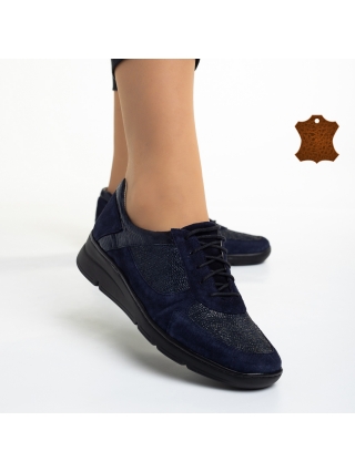 Γυναικεία Παπούτσια, Γυναικεία casual παπούτσια μπλε από φυσικό δέρμα Meira - Kalapod.gr