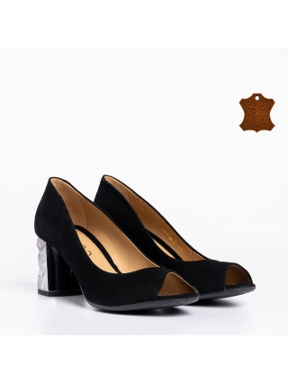 Παπούτσια με τακούνι, Γυναικεία παπούτσια Marco μαύρα από δέρμα καστόρι Estella - Kalapod.gr