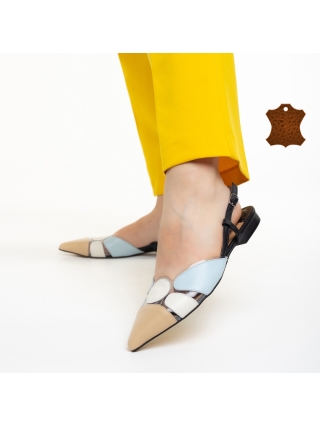 Γυναικεία Παπούτσια, Γυναικεία παπούτσια Marco μπεζ με μπλε από φυσικό δέρμα Alfonsina - Kalapod.gr