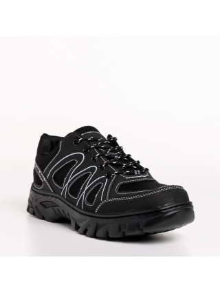 Ανδρικά Αθλητικά Παπούτσια, Ανδρικά αθλητικά παπούτσια μαύρα από οικολογικό δέρμα και ύφασμα  Devin - Kalapod.gr