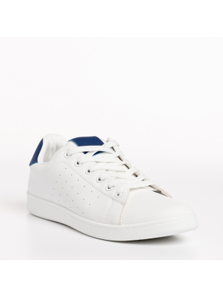 Ανδρικά Αθλητικά Παπούτσια, Ανδρικά αθλητικά παπούτσια λευκά με μπλε από οικολογικό δέρμα  Valeriano - Kalapod.gr
