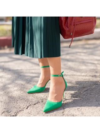 Παπούτσια με τακούνι, Γυναικείες γόβες πράσινα από ύφασμα Florene  - Kalapod.gr