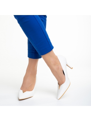 Παπούτσια με μίκρο τακούνι, Γυναικείες γόβες λευκά από οικολογικό δέρμα Laurissa - Kalapod.gr