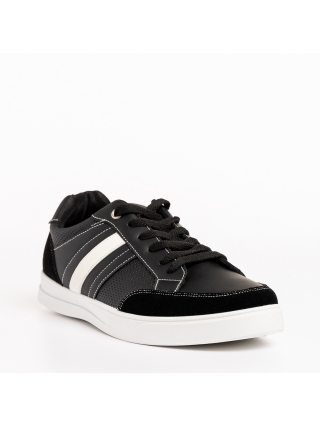 Ανδρικά Αθλητικά Παπούτσια, Ανδρικά αθλητικά παπούτσια μαύρα από οικολογικό δέρμα Seamus - Kalapod.gr