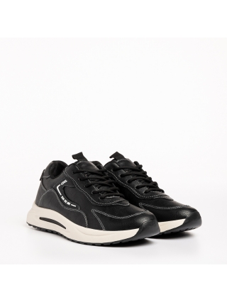Ανδρικά Αθλητικά Παπούτσια, Ανδρικά αθλητικά παπούτσια μαύρα από οικολογικό δέρμα Brixton - Kalapod.gr