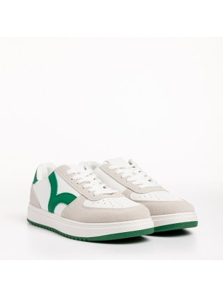Big size, Γυναικεία αθλητικά παπούτσια  λευκά με πράσινο από οικολογικό δέρμα Criseida - Kalapod.gr
