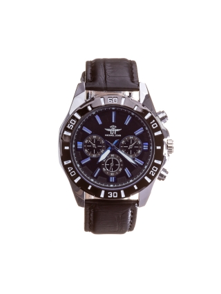 Ανδρικά Ρολόγια, Ανδρικό ρολόι Michael John μαύρο με σκούρο μπλε λουράκι από οικολογικό δέρμα - Kalapod.gr