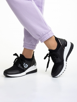Γυναικεία Αθλητικά Παπούτσια, Γυναικεία αθλητικά παπούτσια μαύρα από οικολογικό δέρμα και ύφασμα Alix - Kalapod.gr