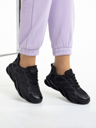 Γυναικεία Αθλητικά Παπούτσια, Γυναικεία αθλητικά παπούτσια μαύρα από οικολογικό δέρμα και ύφασμα Alora - Kalapod.gr