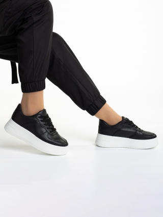 Γυναικεία Αθλητικά Παπούτσια, Γυναικεία αθλητικά παπούτσια μαύρα από οικολογικό δέρμα Juliska - Kalapod.gr