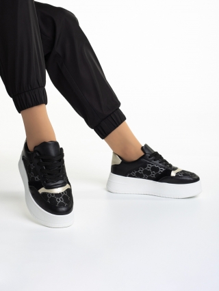 Γυναικεία Αθλητικά Παπούτσια, Γυναικεία αθλητικά παπούτσια μαύρα από οικολογικό δέρμα και ύφασμα Richelle - Kalapod.gr