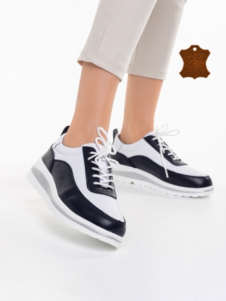 Γυναικεία casual παπούτσια λευκά με μπλε από φυσικό δέρμα Lessie - Kalapod.gr